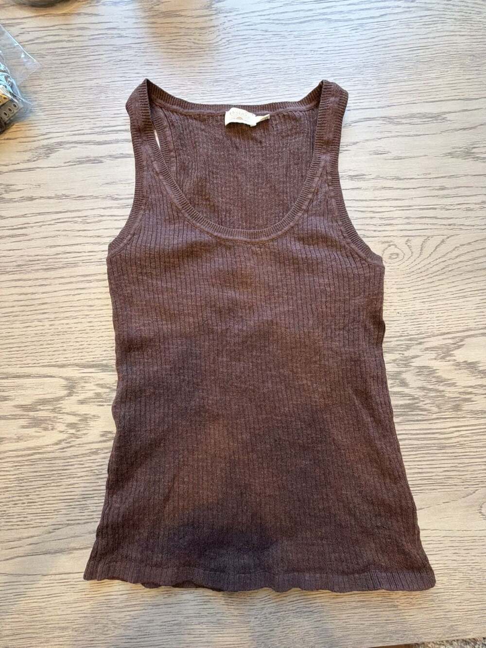 Faherty Miramar Linen Mini Rib Tank Size XS Cocoa Brown Scoop Neck